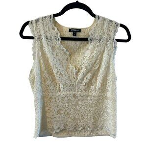 NWOT Express Ivory crochet Lace Corset Cropped Top M fitted v neck sleeveless
